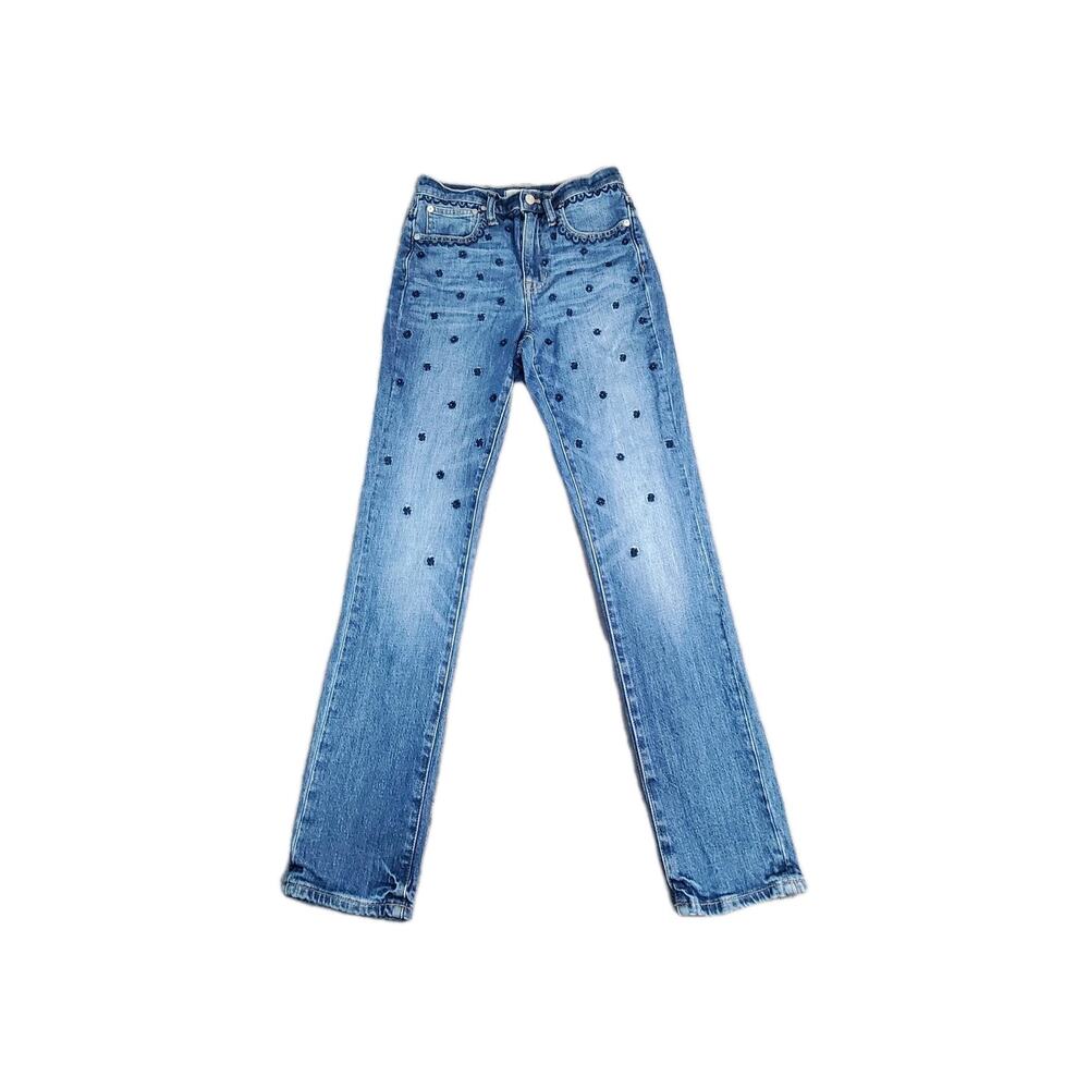 Madewell Sz 24 Women's The High-Rise Slim Boyjean Blue Embroidered C16